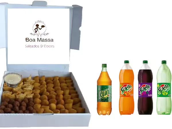 100 Salgados Fritos Variados + 1 Refrigerante 2lt + 1 molho